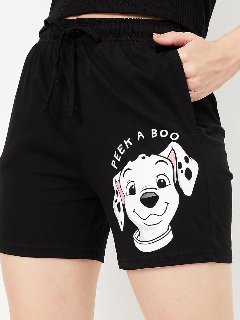 パンツ theredthread S dalmation knit shorts Buy Max Women 101 Dalmatians Print Knit Shorts, Black, XS at Amazon.in